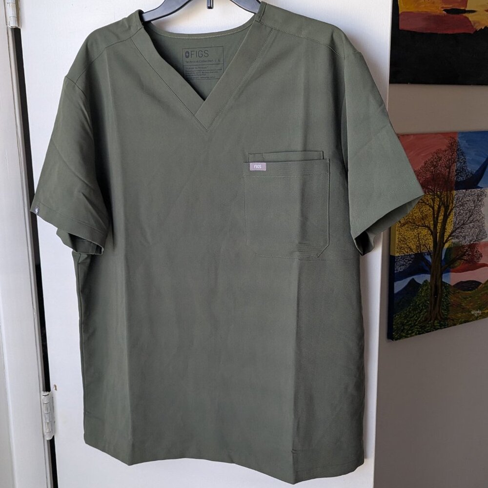 Figs Technical Collection Olive Green Scrubs Top Size Large